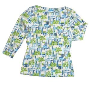 J McLAUGHLIN Preppy Palm Beach Tropical Resort Catalina Cloth Pullover‎ Size XS